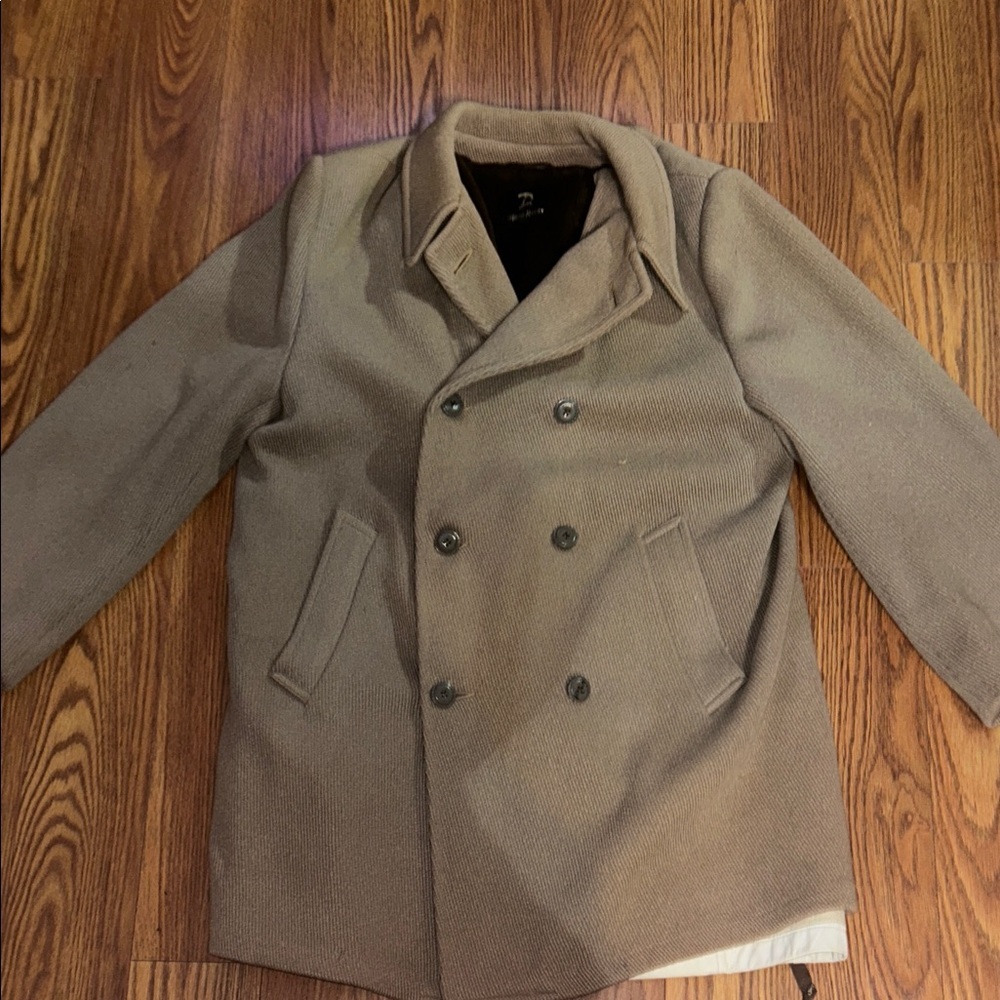Neiman Marcus Rare Vintage Wool & Leather  Men's Double-Breasted‎ Brown Pea Coat